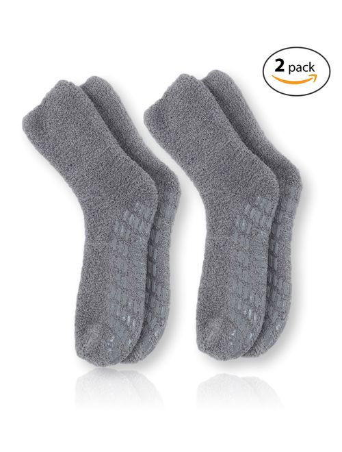 Pembrook Non Skid/Slip Socks - (2 Packs) - Hospital Socks - Fuzzy Slipper Gripper Socks