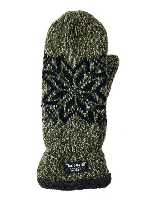 Bruceriver Mens Snowflake Knit Mittens with Warm Thinsulate Fleece Lining