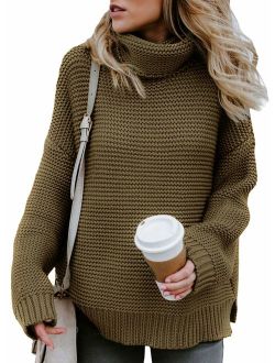 Actloe Women Casual Turtleneck Long Sleeve Chunky Knitted Pullover Sweaters