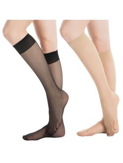 MANZI 12 Pairs Lady's Sheer Knee High Stockings (6 Pairs Black,6 Pairs Nude)