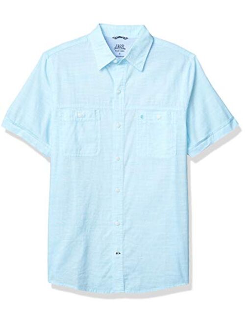 IZOD Men's Saltwater Dockside Chambray Short Sleeve Button Down Solid Shirt
