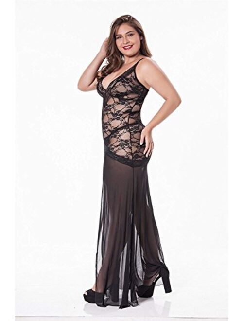 LINGERLOVE Women's Plus Size Lingerie Sexy Split Maxi Long Gown Sheer Dress