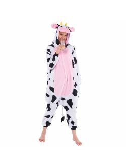 Unisex Adult Pajama Plush Onesie One Piece Cow Animal Costume