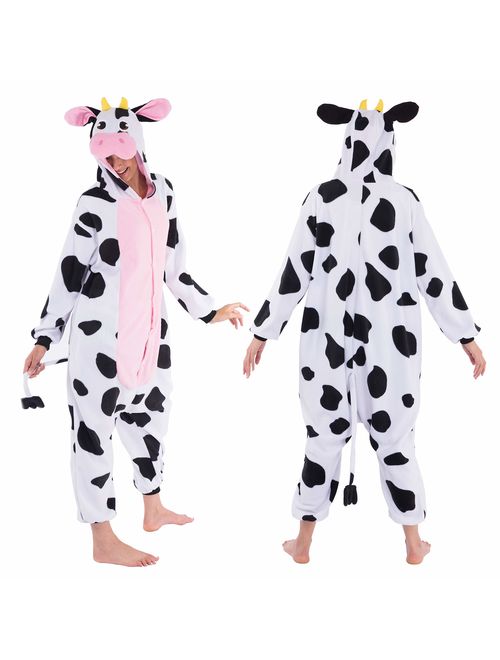 Spooktacular Creations Unisex Adult Pajama Plush Onesie One Piece Cow Animal Costume