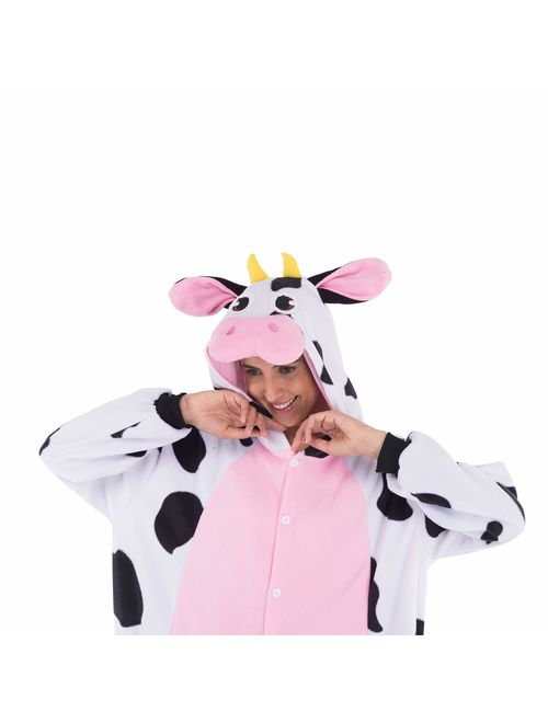 Spooktacular Creations Unisex Adult Pajama Plush Onesie One Piece Cow Animal Costume