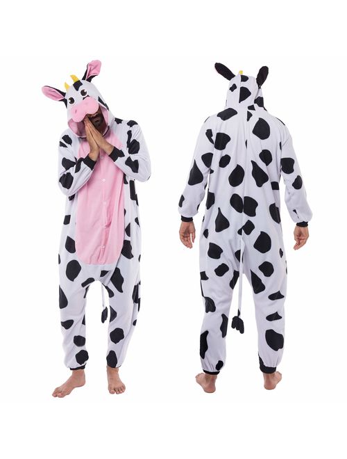 Spooktacular Creations Unisex Adult Pajama Plush Onesie One Piece Cow Animal Costume