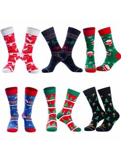 Mens Funny Socks Christmas Socks for Men Women Colorful Fun Novelty Crew Patterned Socks 6 Pairs US 7-13