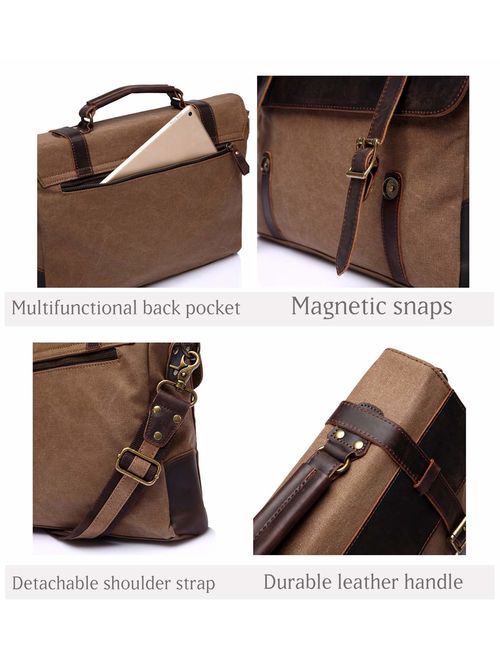 Vaschy Vintage Canvas Leather Messenger Bag School Shoulder Bag Business Briefcase Satchel Gray