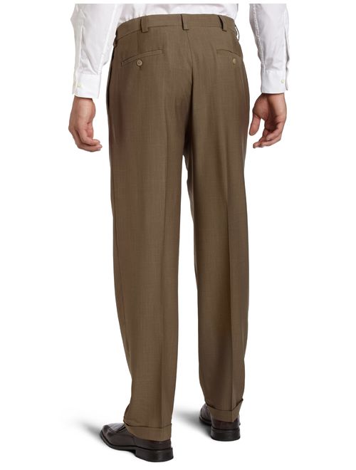 Haggar Men's Big and Tall Expandable Waistband ECLO Stria Pleat Front Dress Pant