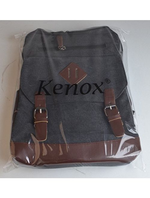 Black Kenox Mens Large Vintage Canvas Backpack School Laptop Bag Hiking Travel Rucksack