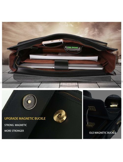 Leathario Leather Briefcase for Men Leather Laptop Bag Shoulder Messenger Bag Business Work Bag