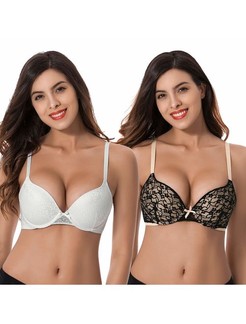 Curve Muse Womens Plus Size Push Up Add 1 Cup Underwire Perfect Shape Lace Bras