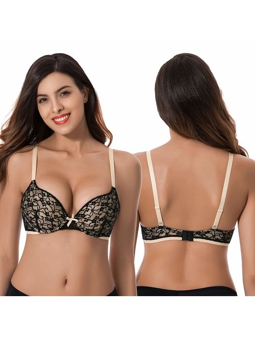 Curve Muse Women’s Plus Size Add 1 Cup Push Up Underwire Lace Mesh Bra