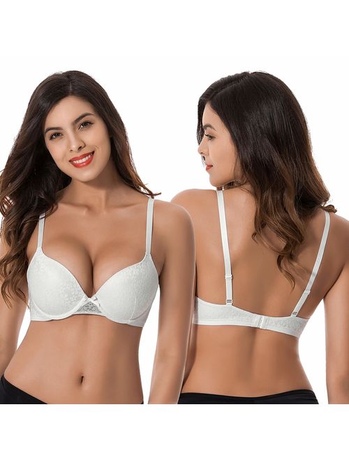 Curve Muse Womens Plus Size Push Up Add 1 Cup Underwire Perfect Shape Lace Bras