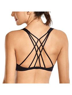 Women's Cute Yoga Sports Bra Strappy Sexy Back Padded Low Impact Workout Clothes Bra Tops