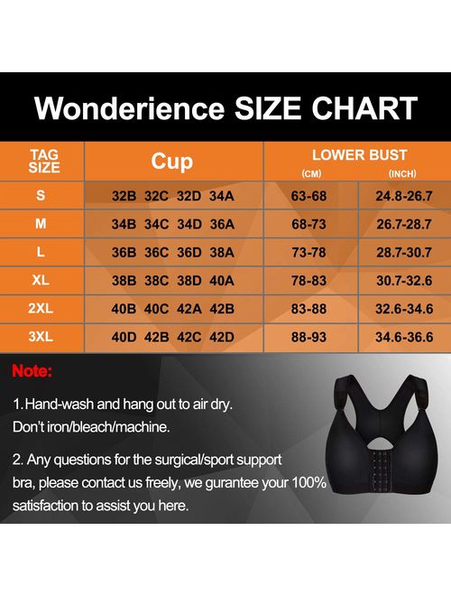 Wonderience Post-Surgical Bra Wide Adjustable Straps with Front Closure Wirefree