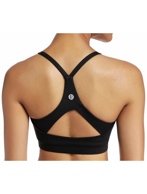 RUNNING GIRL Strappy Sports Bra for Women Sexy Open Back Medium Support Yoga Bra with Removable Cups