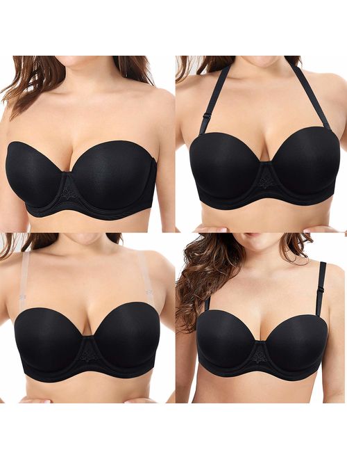 YBCG Strapless Convertible Multiway Underwire Bra with Clear Strap for Women