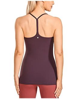 Women's Spaghetti Strap Workout Tank Tops with Built in Bra Sports Camisole Compression Long Length