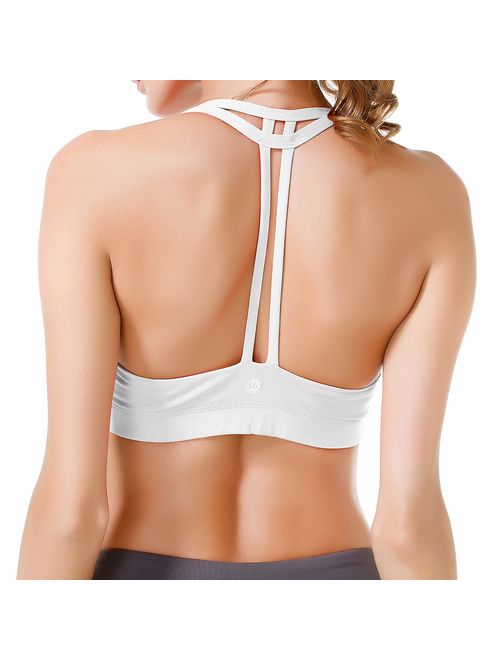 QUEENIEKE Women's Light Support Double-T Back Wirefree Pad Yoga Sports Bra