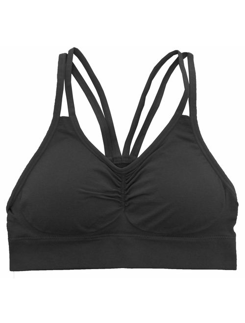 AKAMC Women's Removable Padded Strappy Sports Bra Yoga Tops Activewear for Women 3 Pack