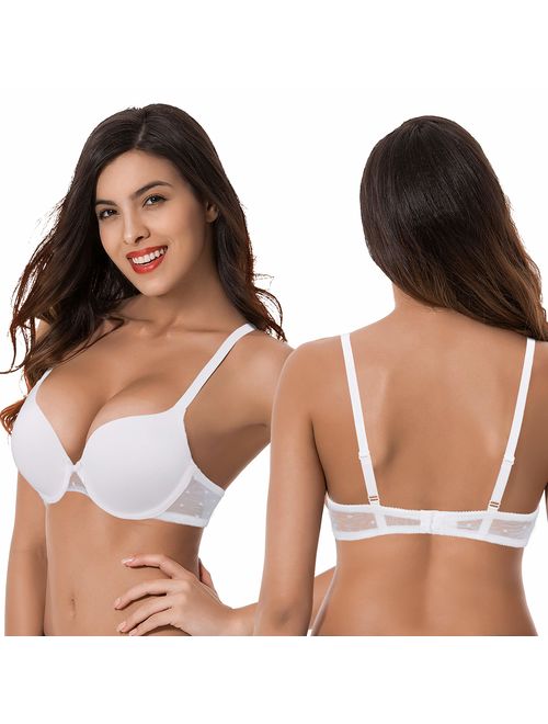 Curve Muse Womens Plus Size Perfect Shape Add 1 Cup Push Up Underwire Tshirt Bra