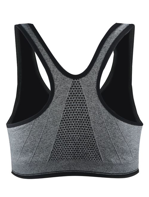 SUNLAND Women Wireless Yoga Sports Bras Training Stretch Tank Top High Impact Padded Bra Front Zipper Closure