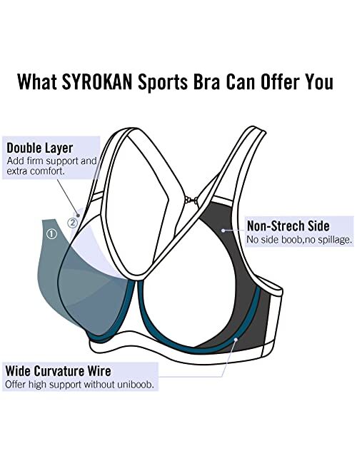 SYROKAN Women's Coolmax High Impact Underwire Padded Cup Full Figure Sports Bra