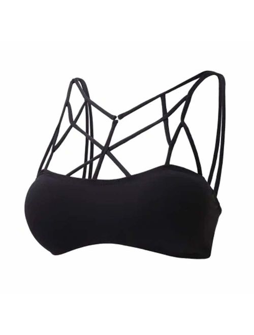 VamJump Womens Criss-Cross Front Bralette Strappy Bra - Caged Cami Top with Removable Pads