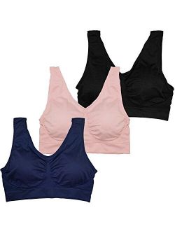 Stylzoo Women's Plus Size 3 Pack Seamless Wire Free Bra with Removable Pads
