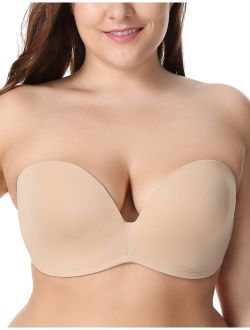 Women's Slightly Lined Lift Support Invisible Seamless Plunge Strapless Bra