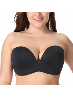 Women's Slightly Lined Lift Support Invisible Seamless Plunge Strapless Bra