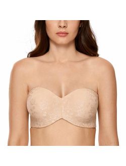 Women's Unlined Jacquard Underwire Minimizer Strapless Bra for Large Bust