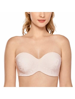 Women's Unlined Jacquard Underwire Minimizer Strapless Bra for Large Bust
