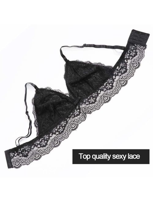 Lace Bralettes for Women Adjustable Strap Sexy V Neck Unpadded Wire Free Incomeplete See Through