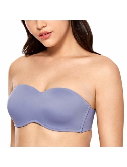 Women's Seamless Underwire Bandeau Minimizer Strapless Bra for Large Bust