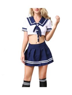 ANJAYLIA Women Lingerie Schoolgirls Outfit Lingerie Roleplay Cosplay Sailor Costumes with Socks