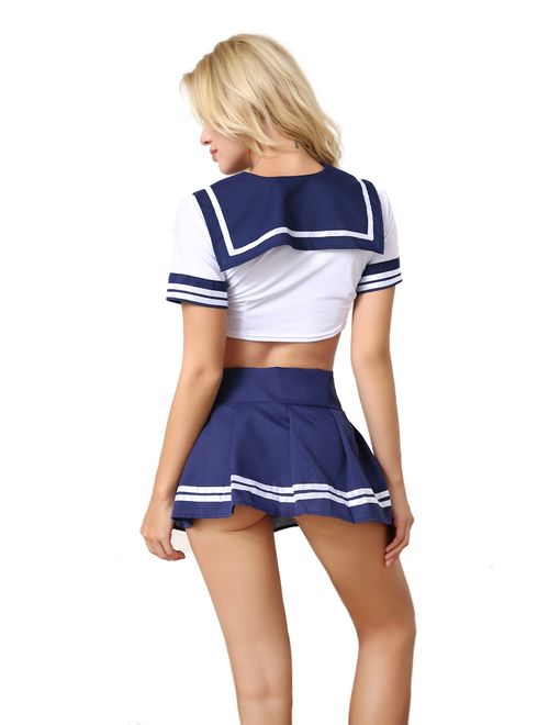 ANJAYLIA Women Lingerie Schoolgirls Outfit Lingerie Roleplay Cosplay Sailor Costumes with Socks