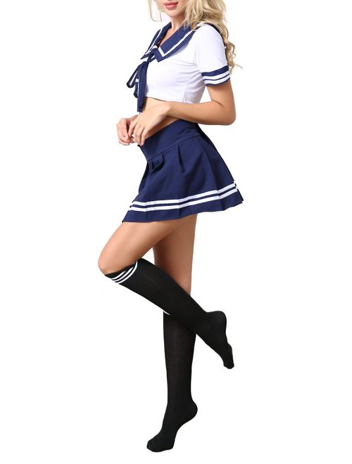ANJAYLIA Women Lingerie Schoolgirls Outfit Lingerie Roleplay Cosplay Sailor Costumes with Socks