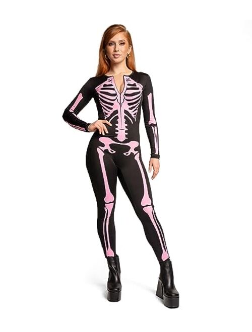 Tipsy Elves Women's Skeleton Halloween Costume Bodysuit with Back Printing - Sexy Skeleton Costume Jumpsuit Female