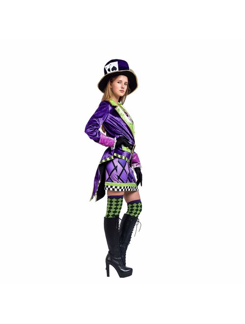 Spooktacular Creations Crazy Mad Hatter Purple Victorian Circus Halloween Costumes for Women