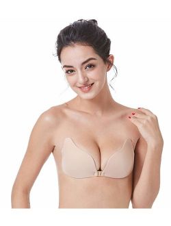 MITALOO Adhesive Invisible Backless Push Up Strapless Sticky Bras Reusable Magic Bra for Women Beige