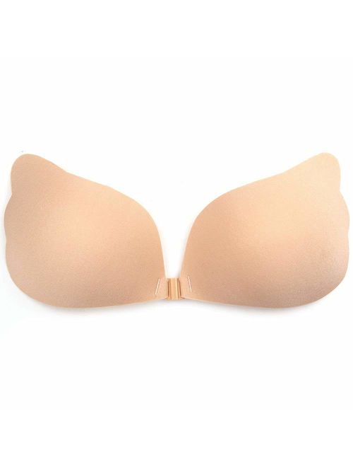 MITALOO Adhesive Invisible Backless Push Up Strapless Sticky Bras Reusable Magic Bra for Women Beige