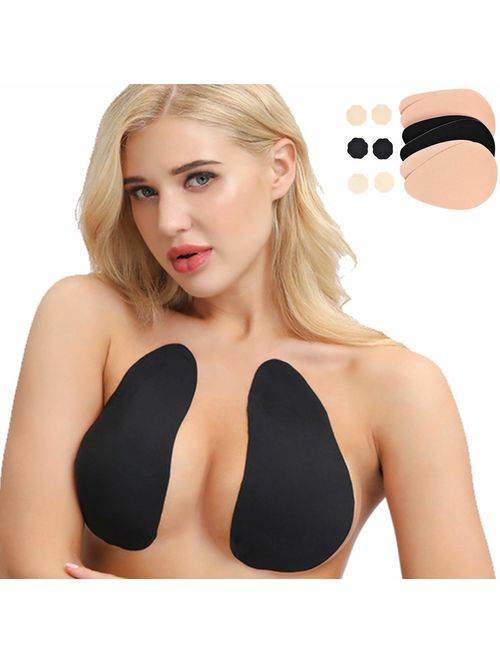 Jaluxe Womens Bras -3 Pairs of Adhesive Bra (2 Nude Breast Tape Lift+ 1 Black Bra Tape) Breathable Cotton Breast Lift Tape fits B-D Breast Cups