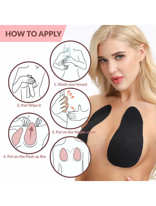 Jaluxe Womens Bras -3 Pairs of Adhesive Bra (2 Nude Breast Tape Lift+ 1 Black Bra Tape) Breathable Cotton Breast Lift Tape fits B-D Breast Cups