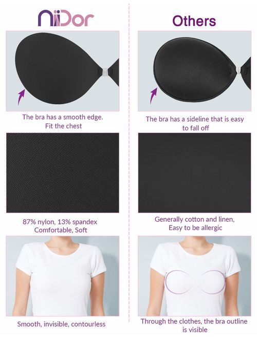 Niidor Adhesive Bra Strapless Sticky Invisible Push up Silicone Bra for Backless Dress with Nipple Covers Nude