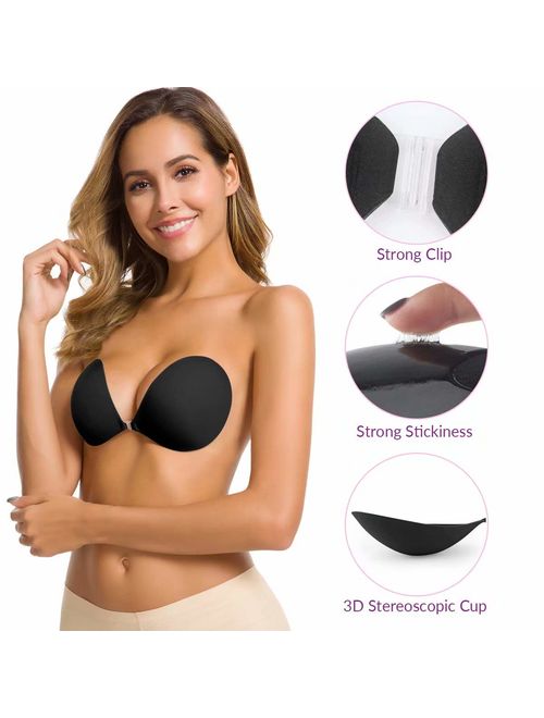 Buy Niidor Adhesive Bra Strapless Sticky Invisible Push up Silicone Bra for  Backless Dress with Nipple Covers Nude online