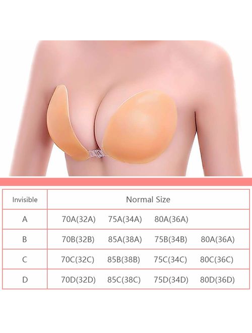 Adhesive Bra, Silicone Sticky Strapless Bra Reusable Invisible Push Up Bra (Natural Beige)