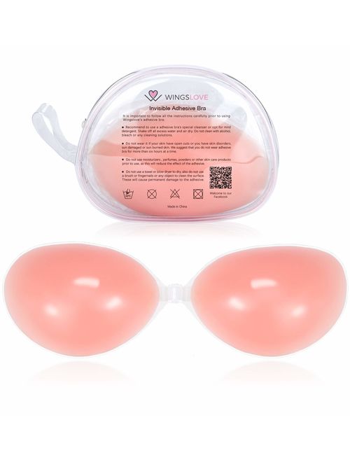 Wingslove Adhesive Bra Reusable Strapless Self Silicone Push-up Invisible Sticky Bras for Backless Dress