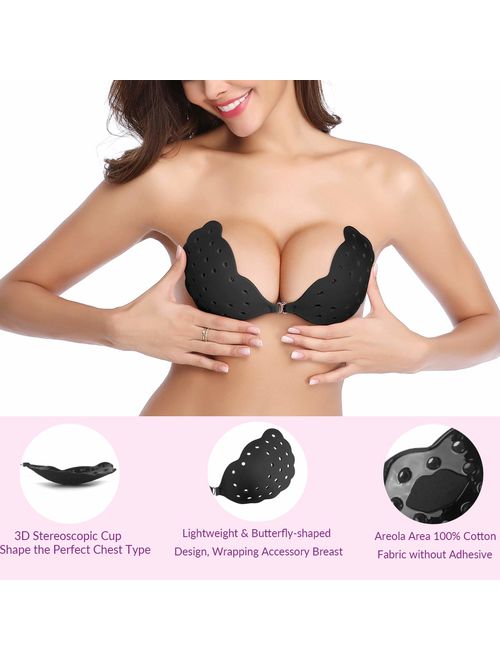 Niidor Sticky Bra, Breathable Strapless Bra Adhesive Push Up Backless Bras for Women